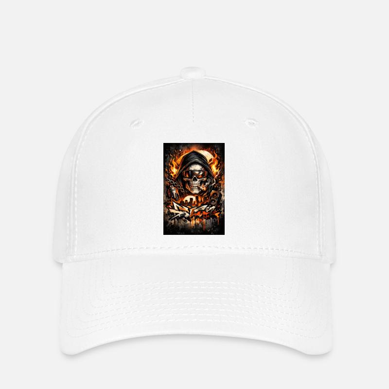 Urban skull with flames skyline - Flexfit Cap - white