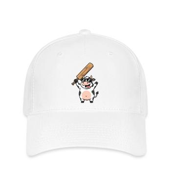 Vache drôle avec batte de cricket dessin animé - Casquette Flexfit - blanc - Devant