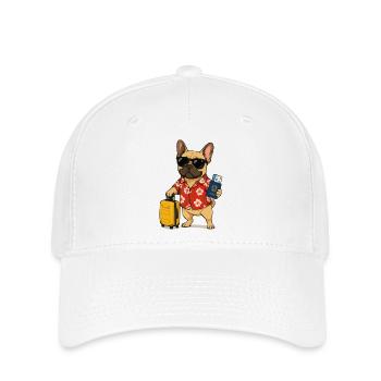 Hawaiianischer Bulldog mit Reisekoffer - Flexfit Cap - Weiß - Vorne