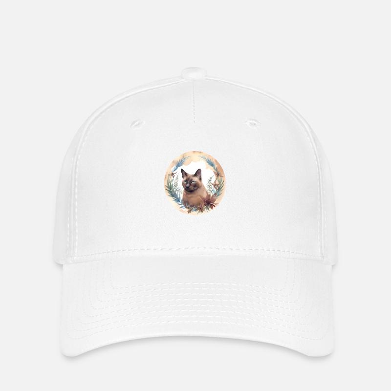 Burmese Cat Boho Elements, Cats - Flexfit Cap - white
