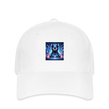 Cyber Cat : un félin futuriste dans un métro éclairé au néon - Casquette Flexfit - blanc - Devant