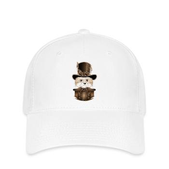 Renard steampunk avec chapeau cylindre antique en sépia - Casquette Flexfit - blanc - Devant