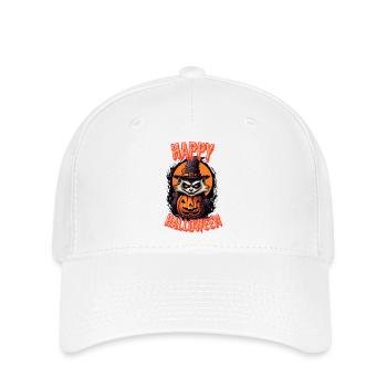 Gruselige Katzen-Hexe mit Kürbis - Flexfit Cap - Weiß - Vorne