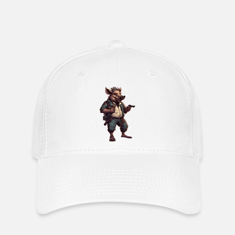 Wild Boar in a Cyberpunk Atmosphere - Flexfit Cap - white