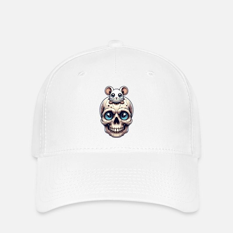 Skull mit süßer kleiner Maus auf der Stirn - Flexfit Cap - Weiß