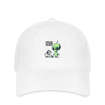 Funny Alien and Dog Cartoon - Take Me to Your Feed - Flexfit Cap - white - Front