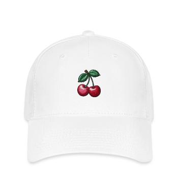 Kirschstickerei – Minimalistisches T-Shirt - Flexfit Cap - Weiß - Vorne