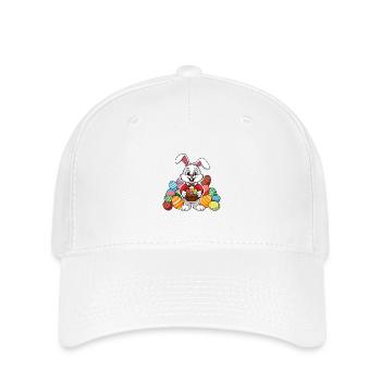 Lustiger Osterhase mit vielen bunten Ostereiern - Flexfit Cap - Weiß - Vorne