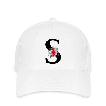 Roter Blumenbuchstabe S - Flexfit Cap - Weiß - Vorne