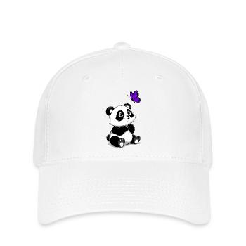 Panda mit fliegendem Schmetterling - Flexfit Cap - Weiß - Vorne