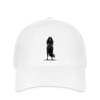 Cheval Noir de Face Cabré Puissance Équestre - Casquette Flexfit - blanc - Devant