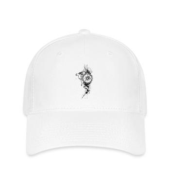 Kompass Schwarz Landkarte - Flexfit Cap - Weiß - Vorne
