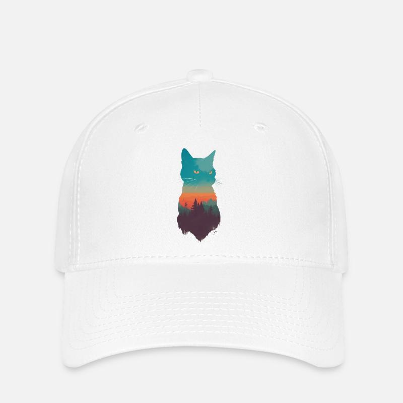 Katzen Silhouette mit einem Ausblick auf die Natur - Flexfit Cap - Weiß