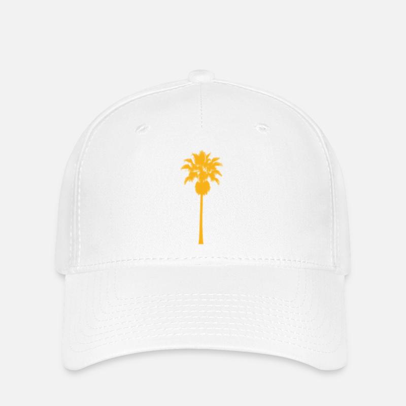 Tropical palm silhouette on yellow - Flexfit Cap - white