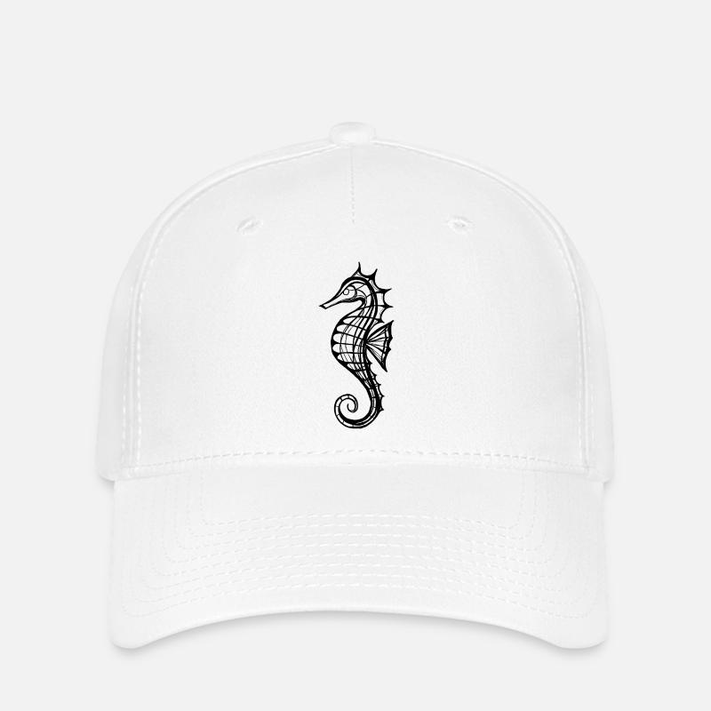 Seepferdchen – Line Art in Schwarz-Weiss - Flexfit Cap - Weiß