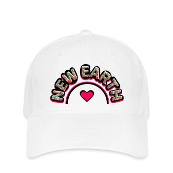 Une nouvelle terre avec un cœur, écrite à partir de fleurs - Casquette Flexfit - blanc - Devant