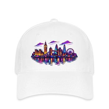 Neon London Skyline Nacht - Flexfit Cap - Weiß - Vorne