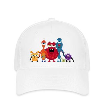 Eine bunte Monster Familie hat gemeinsam Spaß - Flexfit Cap - Weiß - Vorne