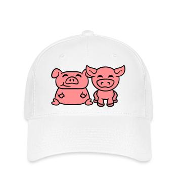 2 Kleine Süße Baby Ferkel Schweinchen - Flexfit Cap - Weiß - Vorne
