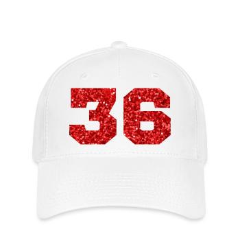 Numéro 36 paillettes rouge - 36e anniversaire - Casquette Flexfit - blanc - Devant