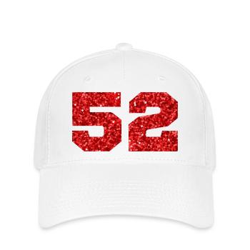 Numéro 52 paillettes rouge - 52e anniversaire - Casquette Flexfit - blanc - Devant