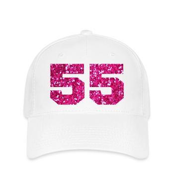 Number 55 Pink Glitter - 55th Anniversary - Flexfit Cap - white - Front