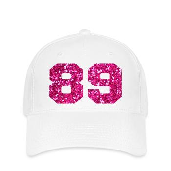 Number 89 Pink Glitter - 89th Birthday - Flexfit Cap - white - Front