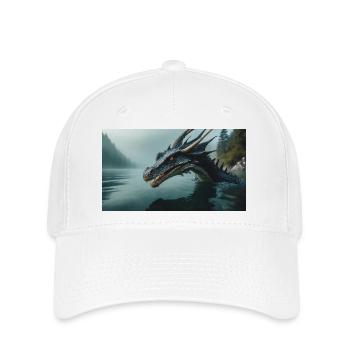 Ein realistischer böser dunkler Drache in einem nebligen Fluss - Flexfit Cap - Weiß - Vorne