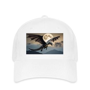 Ein realistischer, majestätischer dunkler Drache posiert - Flexfit Cap - Weiß - Vorne