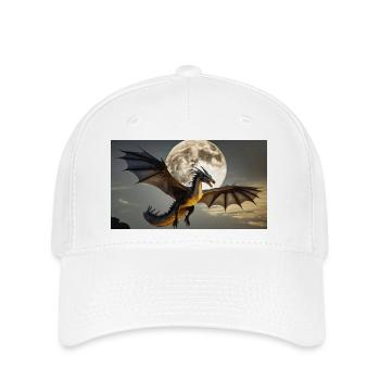 Ein realistischer majestätischer dunkler Drache-Vollmond - Flexfit Cap - Weiß - Vorne