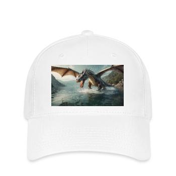 Ein realistischer böser dunkler Drache jagt Fischfluss - Flexfit Cap - Weiß - Vorne