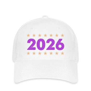 Jahr 2026 in Lila mit Sternen - Flexfit Cap - Weiß - Vorne