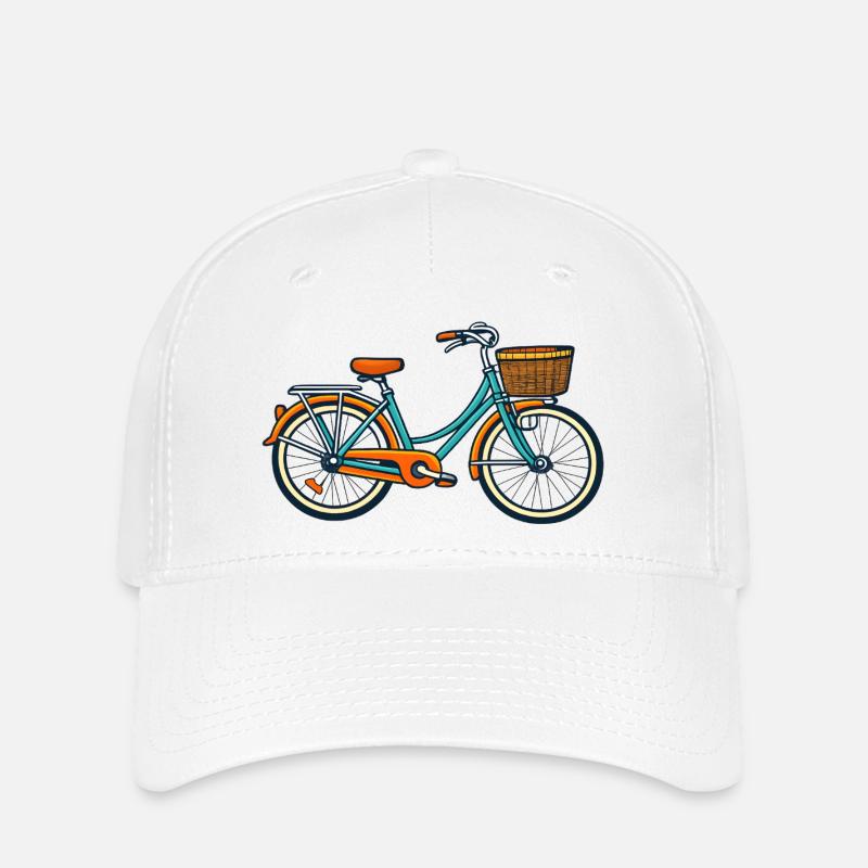 Vintage Bicycle with Basket - Flexfit Cap - white