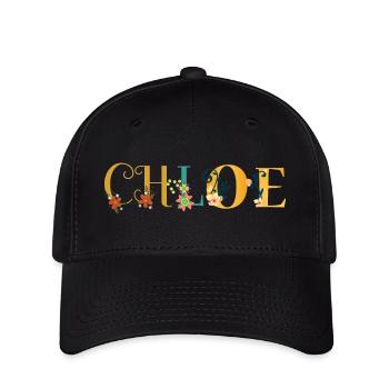 CHLOE Name Art With Flowers Embroidered - Flexfit Cap - black - Front