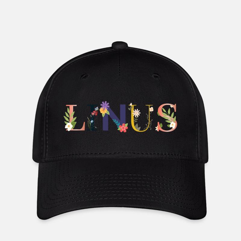 Le nom de LINUS est décoré de fleurs - Casquette Flexfit - noir