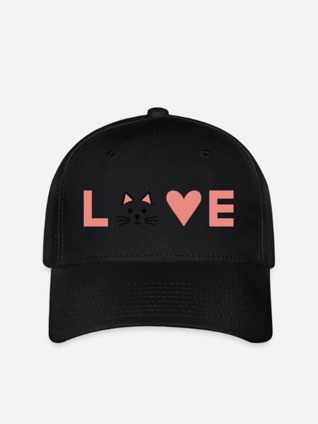 LOVE avec Visage de Chat – Design Minimaliste - Casquette Flexfit - noir