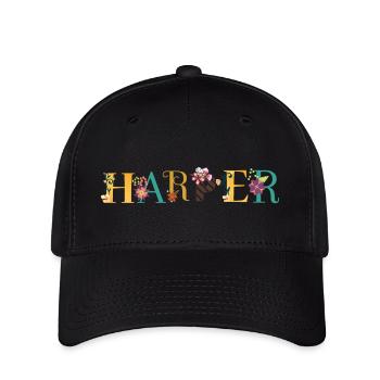 HARPER Namenskunst mit gestickten Blumen - Flexfit Cap - Schwarz - Vorne