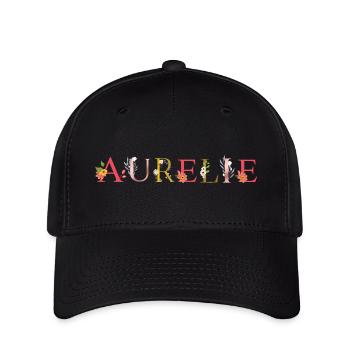 AURELIE name decorated with flowers - Flexfit Cap - black - Front
