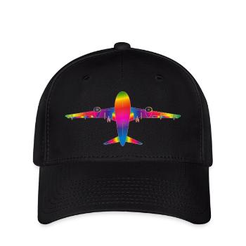 Flugzeug in Regenbogenfarben - Flexfit Cap - Schwarz - Vorne