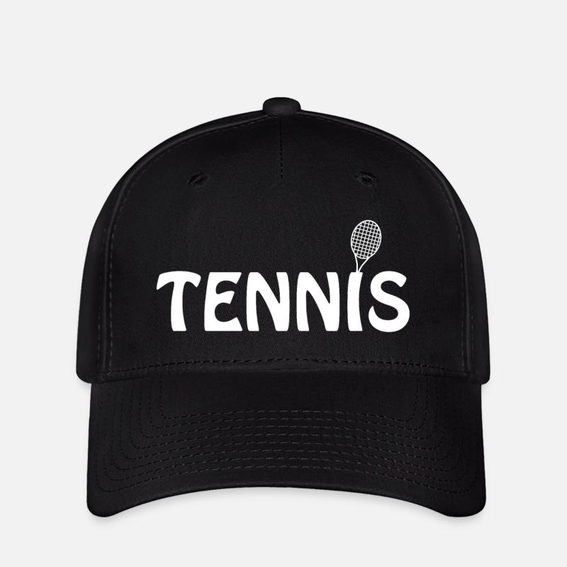 Tennisschläger-Weißtext - Flexfit Cap - Schwarz
