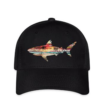 Coucher de requins Palmiers Plage Idylle tropicale - Casquette Flexfit - noir - Devant