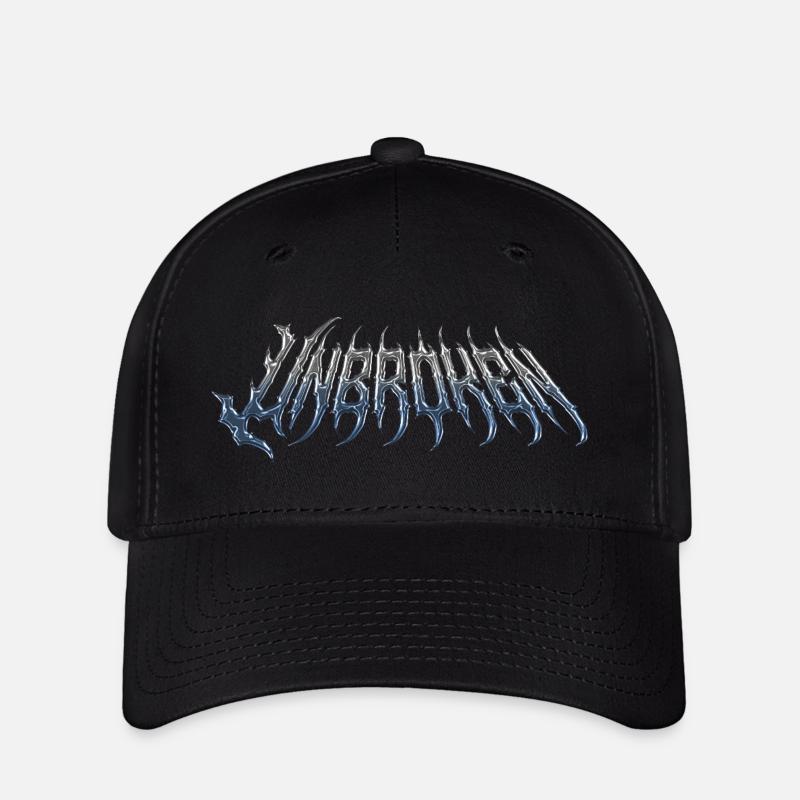 Unbroken – kaltmetallischer Chromtext - Flexfit Cap - Schwarz