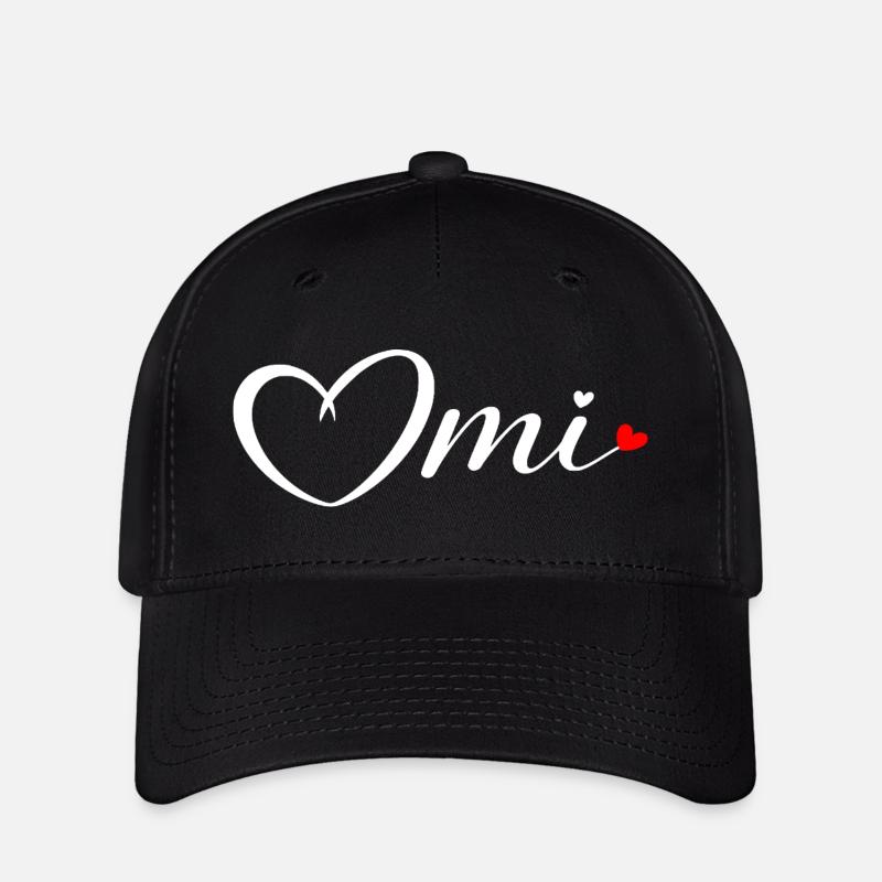 OmI Heart Font with Red Accent - Flexfit Cap - black