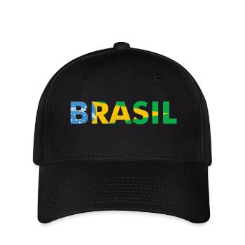 Brasilien Flaggendesign in Nationalfarben - Flexfit Cap - Schwarz - Vorne