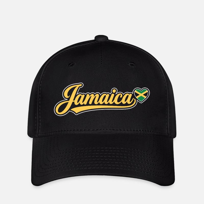 Script jamaïcain avec cœur de drapeau - Casquette Flexfit - noir