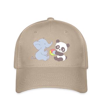 Elephant and Panda playing with ball - Flexfit Cap - khaki - Front