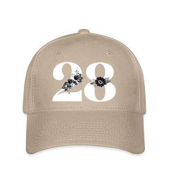 Nummer 28 Schwarze Blumen - 28. Blumenjubiläum - Flexfit Cap - Khaki - Vorne