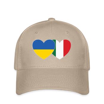 Ukraine Italien Herz Flagge - Flexfit Cap - Khaki - Vorne