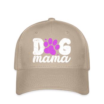 Dog Mom Paw Print in Pink - Flexfit Cap - khaki - Front