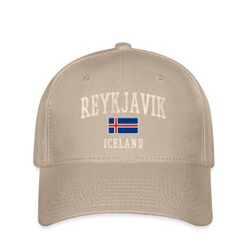 Reykjavik Iceland Vintage Flag Tee - Flexfit Cap - khaki - Front